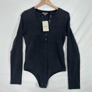 EE:Some LS Ribbed Snap Bodysuit‎ 💗 Washed Black